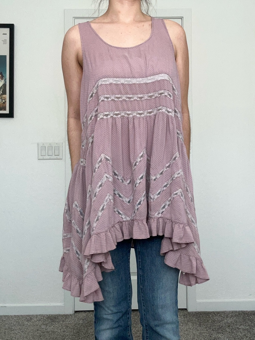 Free People Dusty Mauve Ruffled Mini Dress